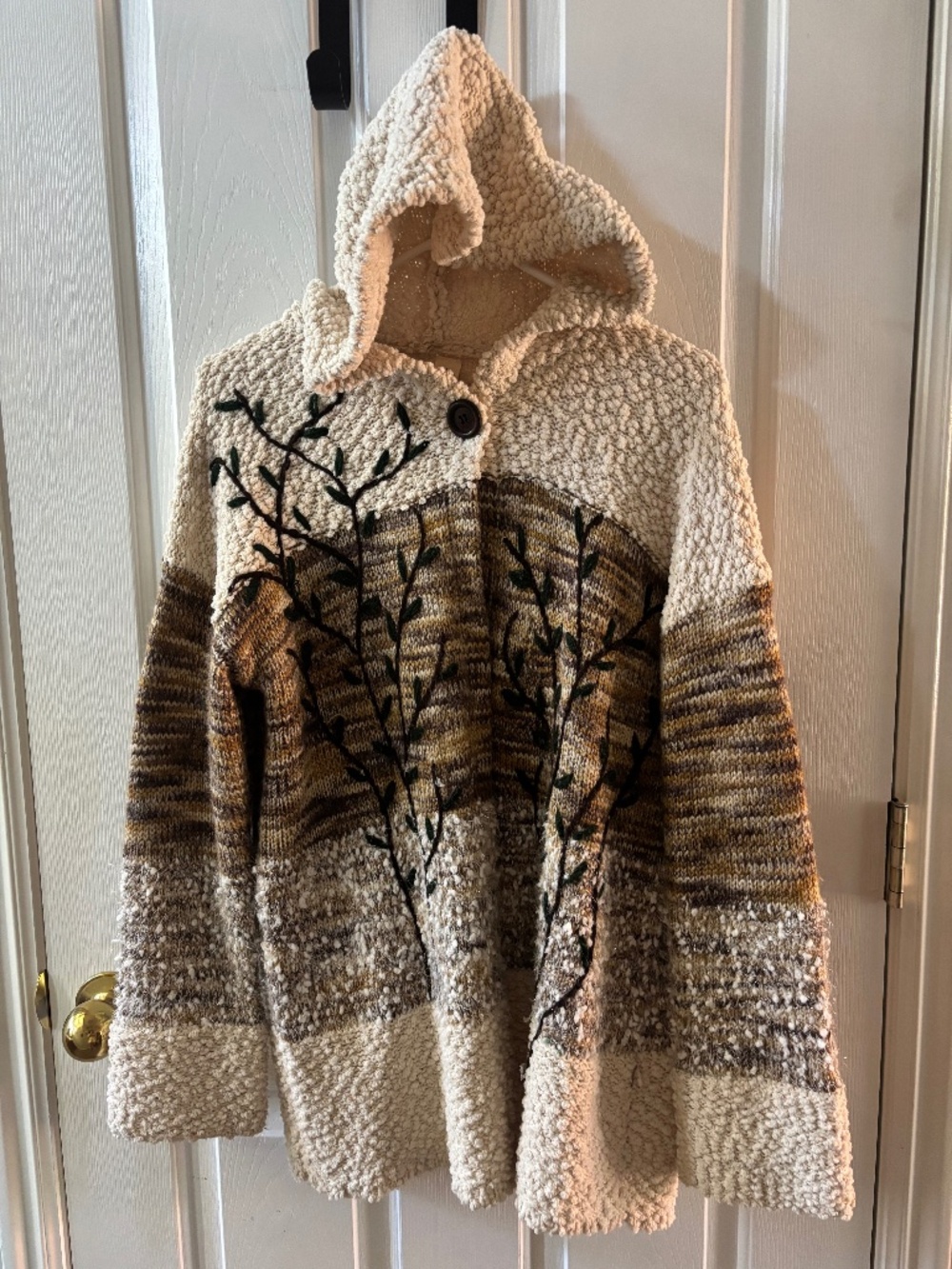 Anthropologie Vintage Maeve Hooded Embroidered Leaf Sweater S